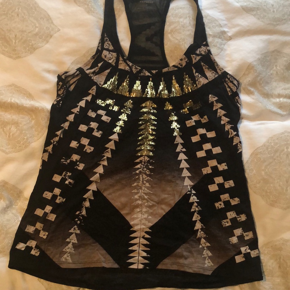 Black Aztec tank with gold ascent and sheet back